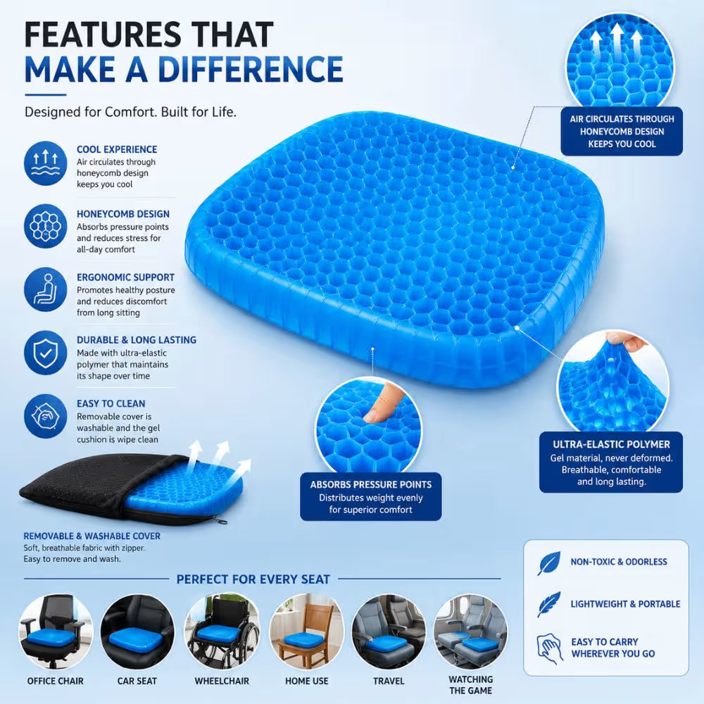 Honeycomb Gel Seat Cushion | Orthopedic Egg Sitter Cushion for Office, Car & Home